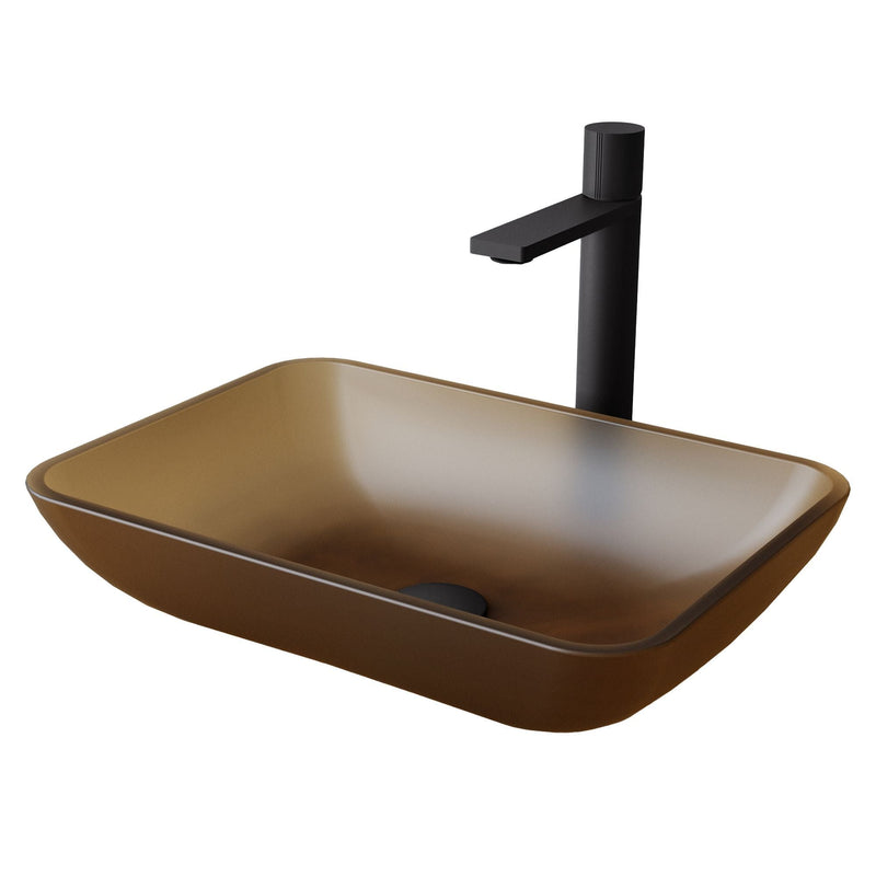 VIGO Sottile MatteShell Amber Bathroom Sink/Basin Set with Gotham Faucet and Glass Vessel R1
