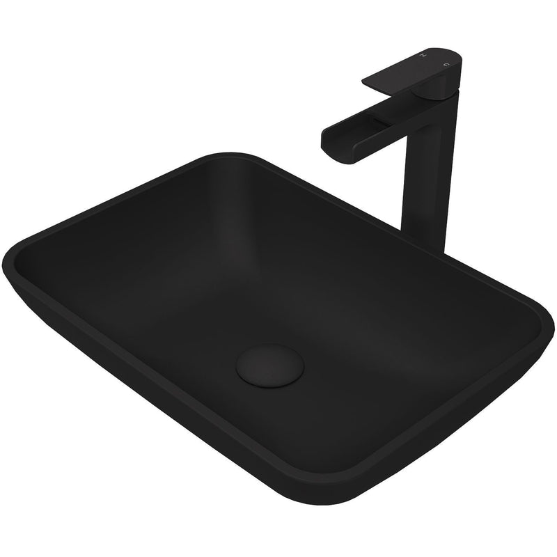 VIGO Sottile MatteShell Blue Bathroom Sink/Basin Set with Amada Faucet and Glass Rectangular Vessel Y6