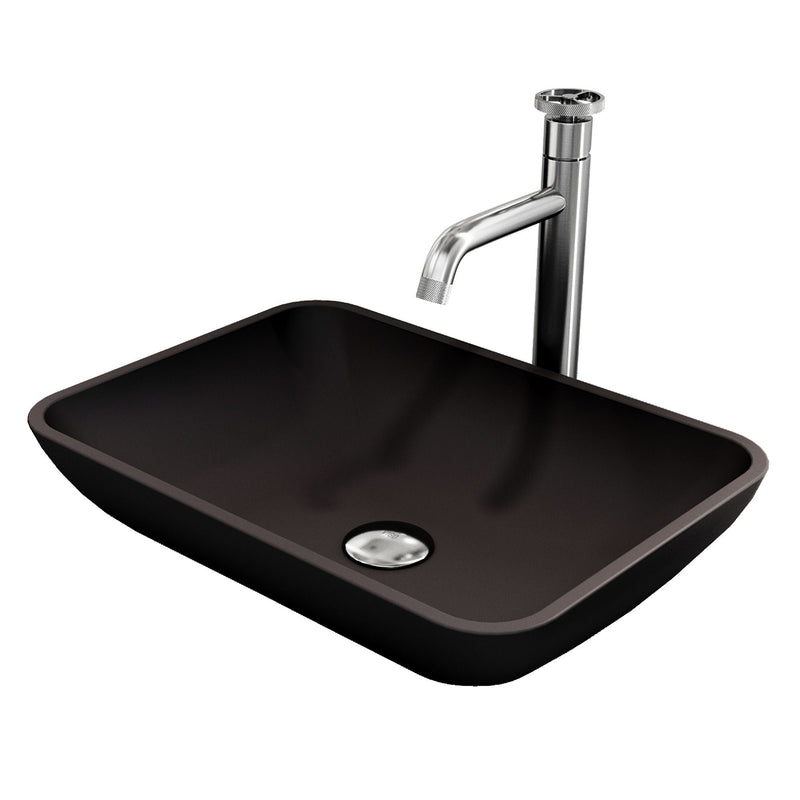 VIGO Sottile MatteShell Matte Black Bathroom Sink/Basin Set with Cass Faucet and Glass Rectangular Vessel U9