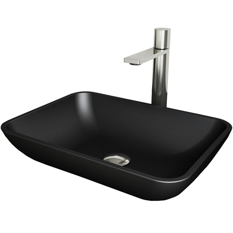 VIGO Sottile MatteShell Matte Black Bathroom Sink/Basin Set with Gotham Faucet and Glass Rectangular Vessel N2