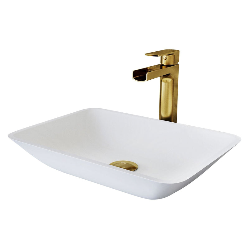VIGO Sottile MatteShell White Bathroom Sink/Basin Set with Amada Faucet and Glass Rectangular Vessel Z2
