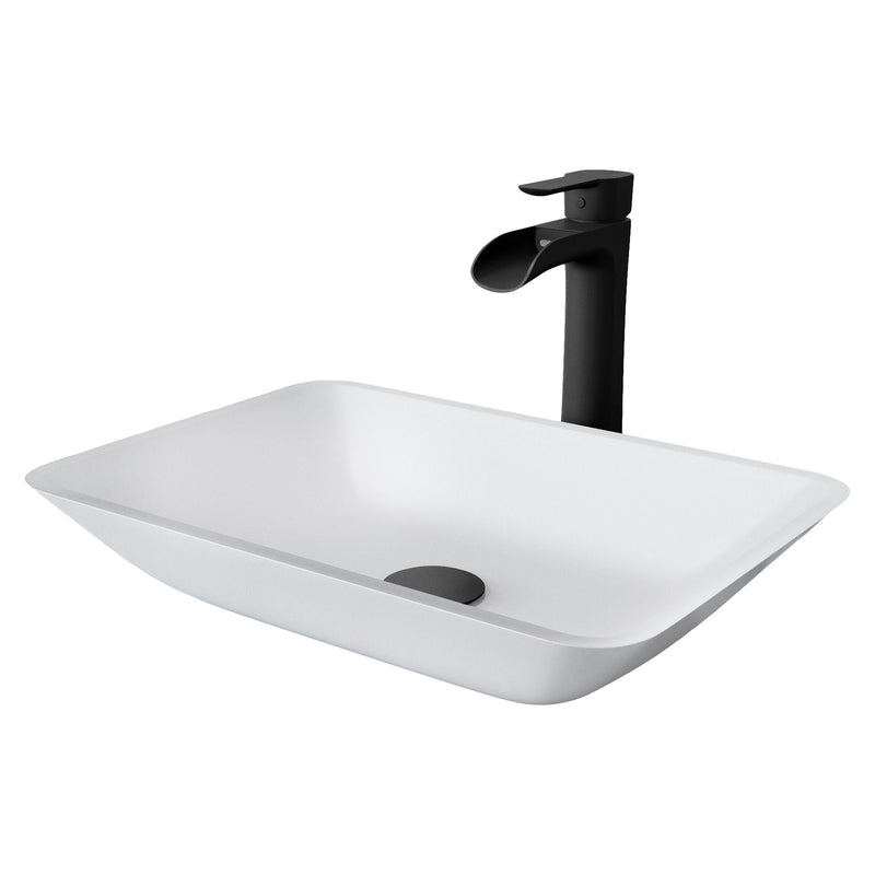 VIGO Sottile MatteShell White Bathroom Sink/Basin Set with Niko Faucet and Glass Rectangular Vessel J5