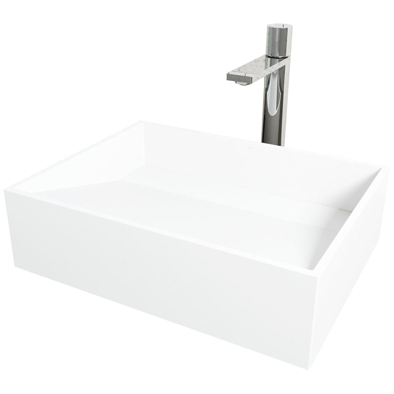 VIGO Starr Glass MatteStone White Bathroom Sink/Basin Set with Gotham Faucet and Rectangular Composite Vessel V0