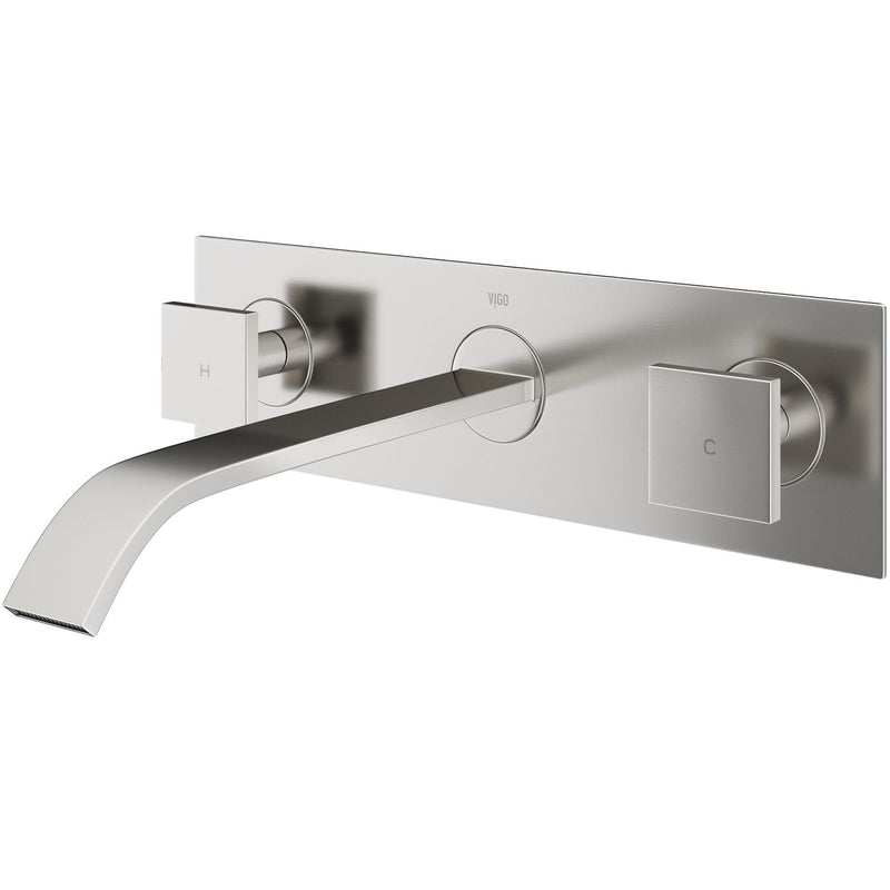 VIGO Titus Wall Mount Dual Handle Bathroom Sink Faucet, Eco-Friendly 1.2 GPM Flow Rate, Brushed Nickel W7