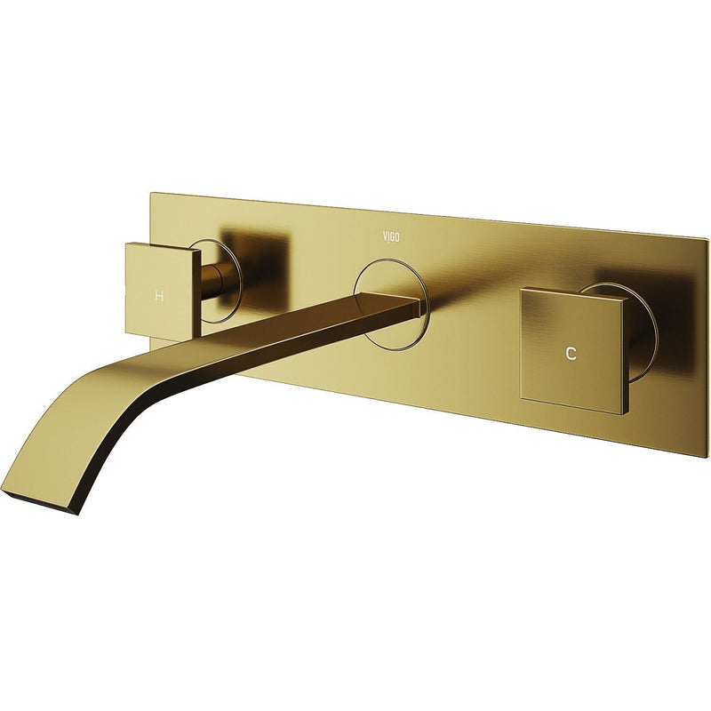 VIGO Titus Wall Mount Dual Handle Bathroom Sink Faucet, Eco-Friendly 1.2 GPM Flow Rate, Matte Brushed Gold Y6