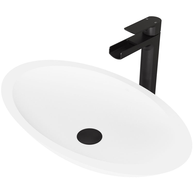 VIGO Wisteria MatteStone White Bathroom Sink/Basin Set with Amada Faucet and Oval Composite Vessel I7