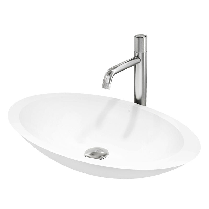 VIGO Wisteria MatteStone White Bathroom Sink/Basin Set with Apollo Faucet and Oval Composite Vessel Q2