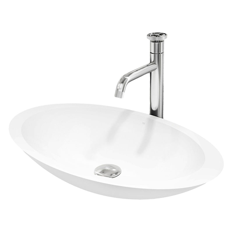 VIGO Wisteria MatteStone White Bathroom Sink/Basin Set with Cass Faucet and Oval Composite Vessel B1