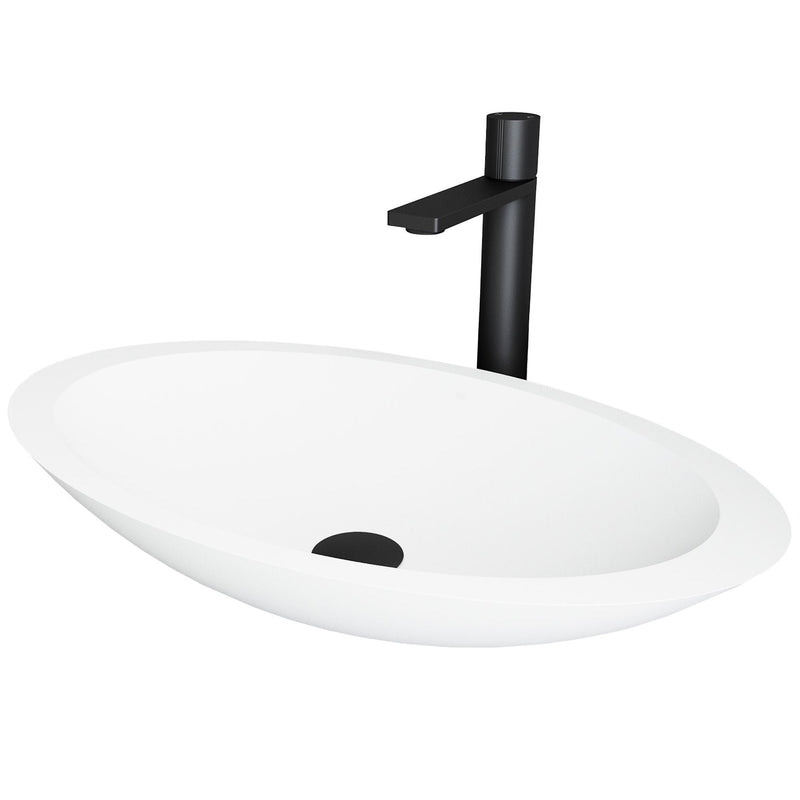 VIGO Wisteria MatteStone White Bathroom Sink/Basin Set with Gotham Faucet and Oval Composite Vessel R6