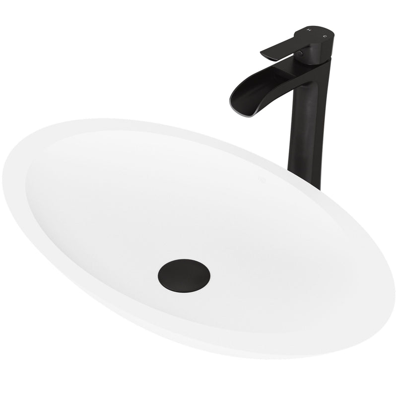 VIGO Wisteria MatteStone White Bathroom Sink/Basin Set with Niko Faucet and Oval Composite Vessel S8