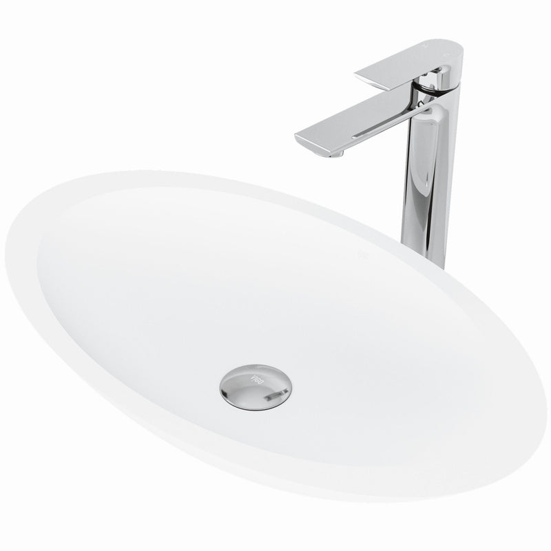 VIGO Wisteria MatteStone White Bathroom Sink/Basin Set with Norfolk Faucet and Oval Composite Vessel N9