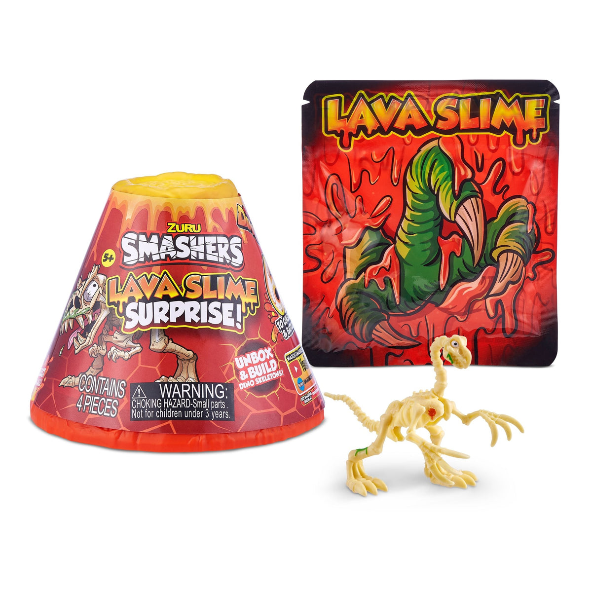 Volcano Lava Slime with Dinosaur Toy Favour, Multi-Coloured, 4-pk, Ages 5+, for Arts & Crafts/Birthday Favour