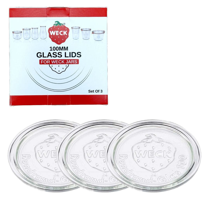 Weck 100mm Glass Lids for Weck Jars, Dishwasher/Microwave-Safe, 3-pk C2