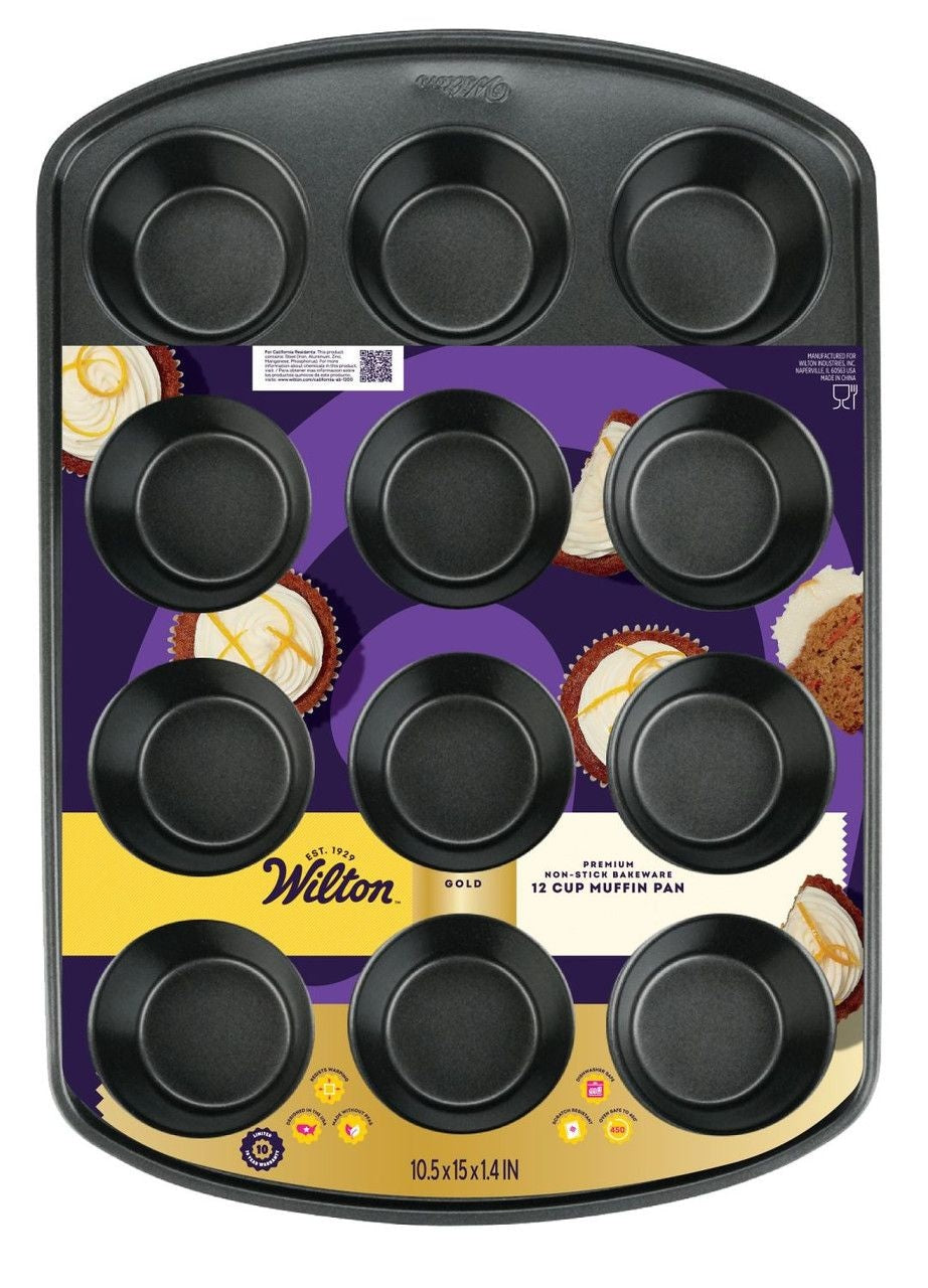 Wilton Gold Premium Non-Stick Bakeware Muffin Pan, 12-Cup