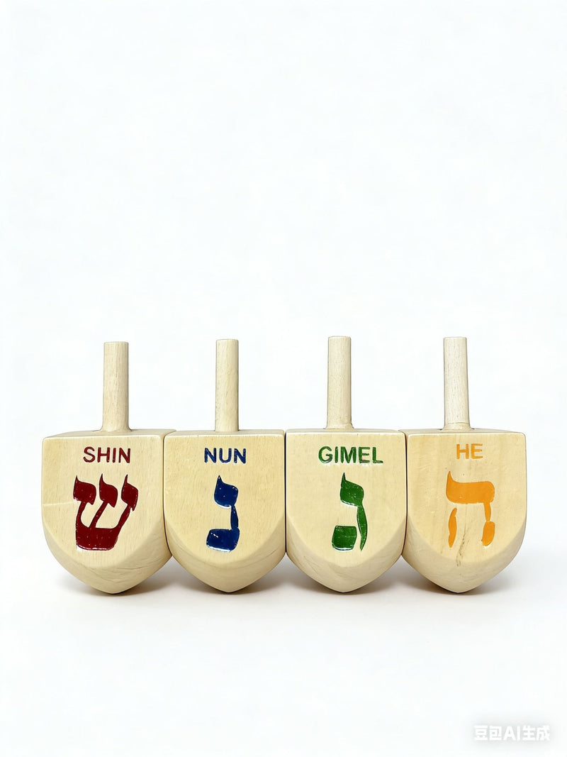Wooden Dreidel Set, Natural, 4-pk, for Hanukkah P4