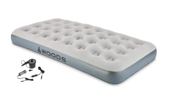 Woods Twin Single-High Inflatable Air Mattress/Airbed, 2-in-1 Pump For AC/Car Outlet, Beige C9