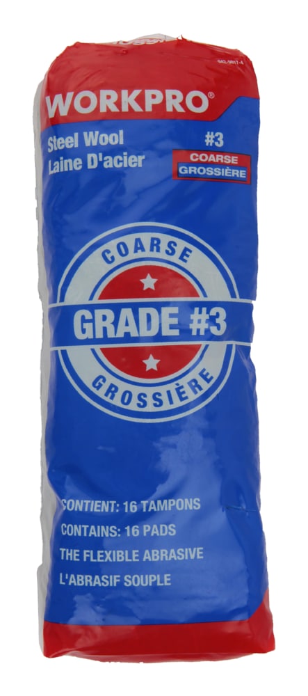 Workpro Steel Wool Pads, Surface Cleaning, Paint Removal & Restoration, Coarse Grade 3, 16-pk D3