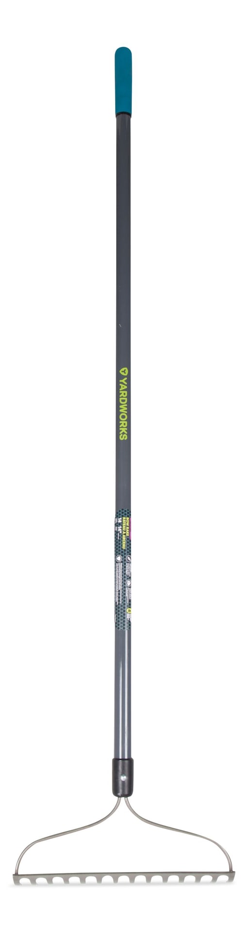 Yardworks Metal 14-Tine L-Shaped Bow Rake, 60-in, Fibreglass Shaft K9
