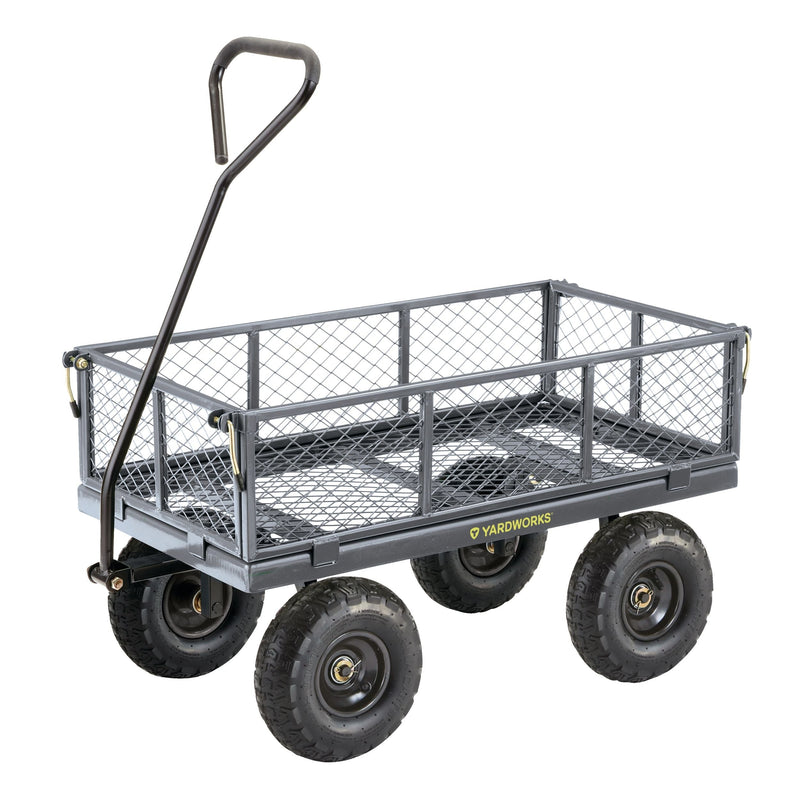 Yardworks Steel Tray 4-Wheel Removable-Sides Mesh Yard/Garden Cart 600 lb I8