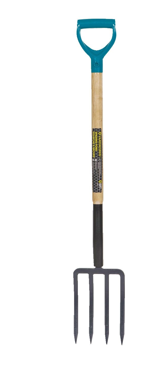Yardworks Tempered-Steel 4-Tine D-Grip Garden Fork, 30.5-in Wooden Shaft J3