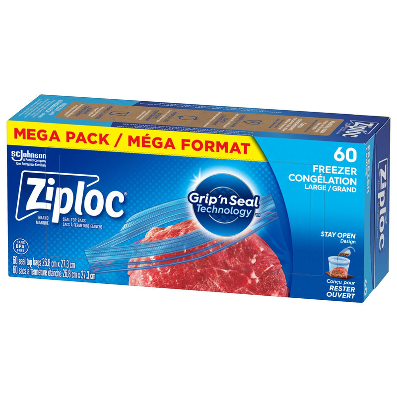 Ziploc Large Plastic Freezer Bags Mega Pack, 760-mL, 60-pk O2