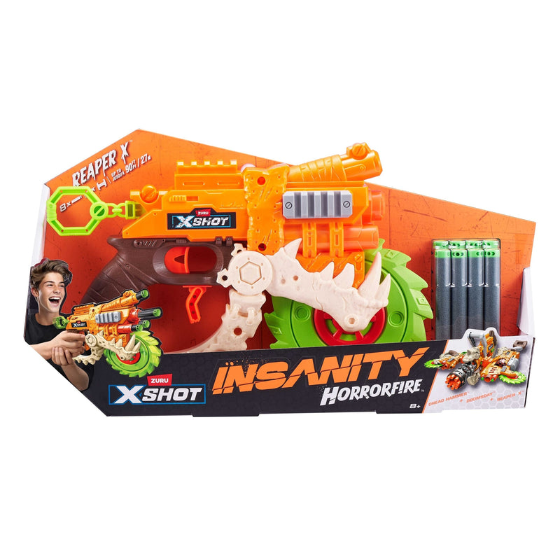 Zuru X-Shot Insanity HorrorFire Reaper X Dart Blaster with Saw Blade, Includes 8-Darts, Ages 8+ K2